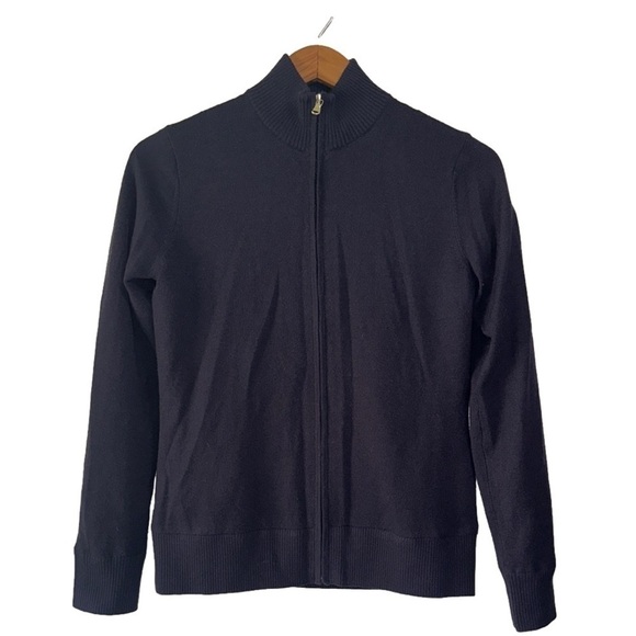 Fairway & Greene Abbey merino wool windsweater zip up turtleneck navy sweater - Picture 3 of 8